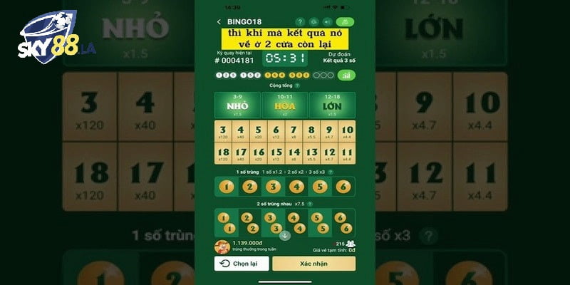 Các loại cược trong cách chơi Bingo 18 luôn thắng